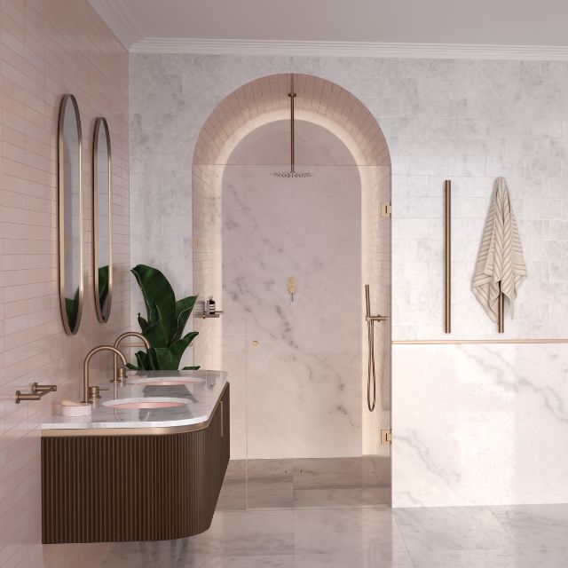 Lifestyle 1 Caroma Liano II Bath/Shower Mixer With Diverter - Rounded Cover Plate - Brushed Bronze 96366BBZ - The Blue Space