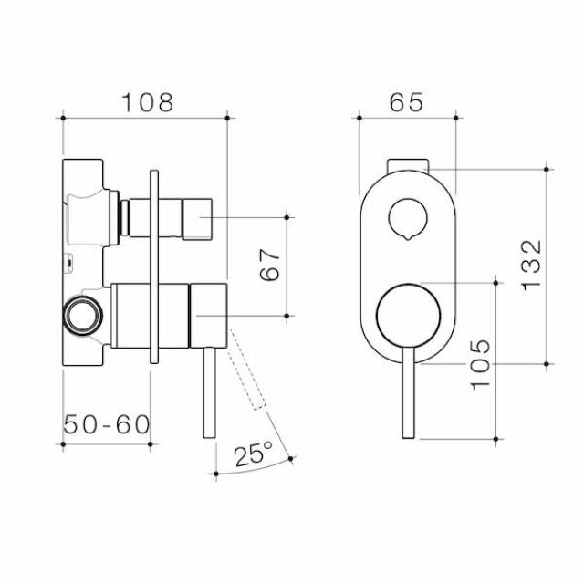 Technical Drawing Caroma Liano II Bath/Shower Mixer With Diverter - Rounded Cover Plate - Brushed Bronze 96366BBZ - The Blue Space