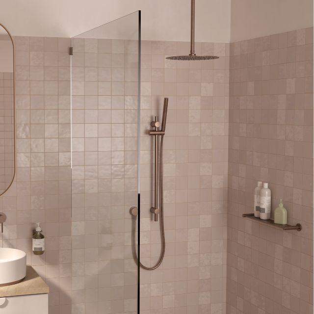 Lifestyle 1 Caroma Liano II Bathroom Shelf - Brushed Bronze 96449BBZ - The Blue Space