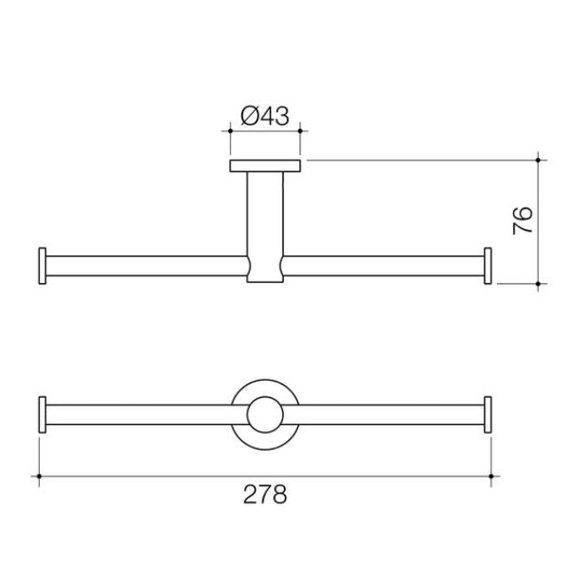 Technical Drawing Caroma Liano II Double Toilet Roll Holder - Brushed Brass 96442BB - The Blue Space
