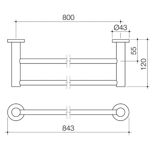 Technical Drawing Caroma Liano II Double Towel Rail 840mm - Chrome 96448C - The Blue Space