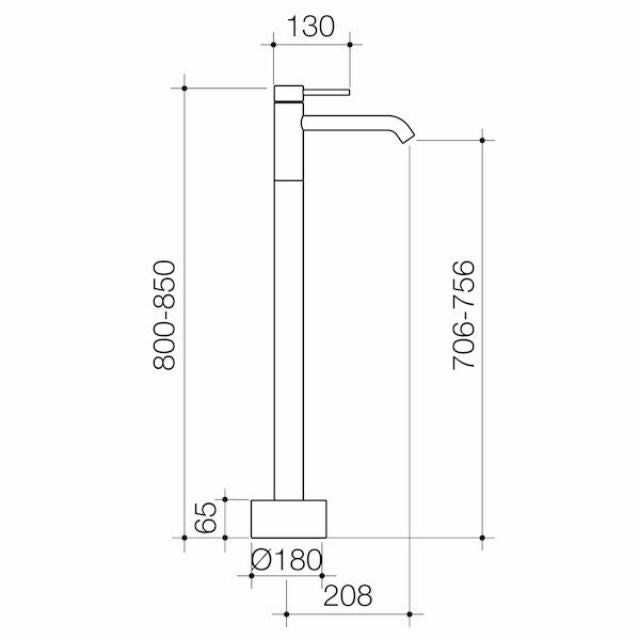 Technical Drawing Caroma Liano II Freestanding Bath Filler - Brushed Bronze 96378BBZ - The Blue Space