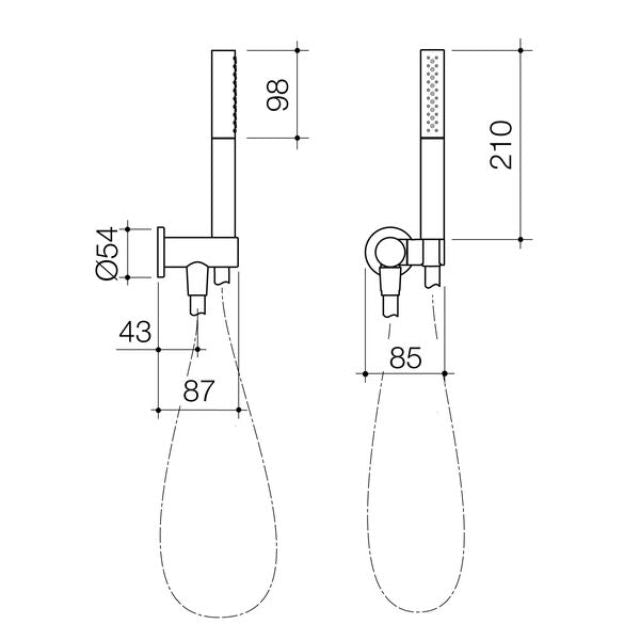 Technical Drawing Caroma Liano II Hand Shower - Brushed Nickel 96474BN3A - The Blue Space