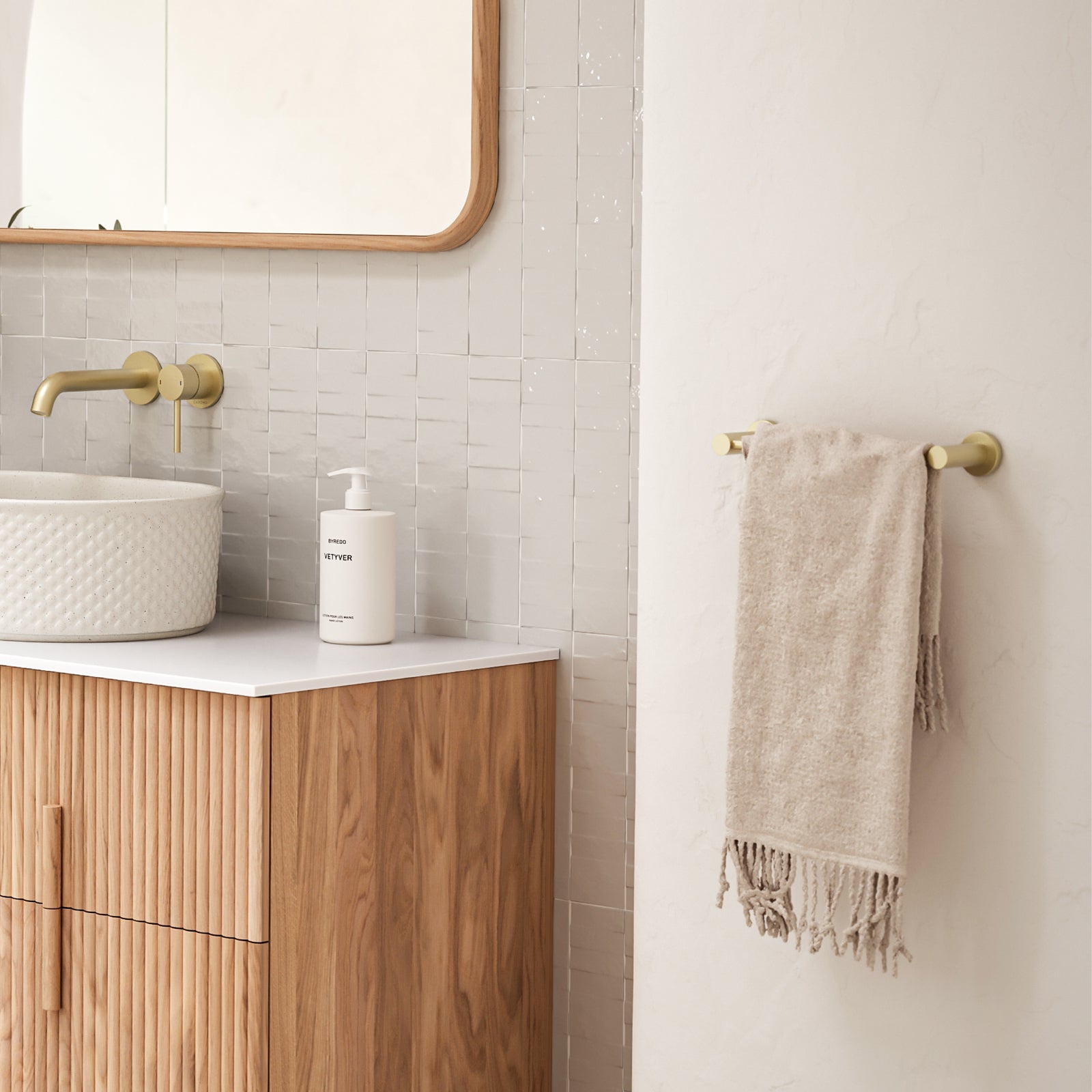 Caroma Liano II Hand Towel Rail Brushed Brass Lifestyle | The Blue Space