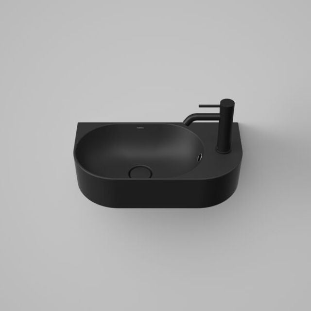 Front with Ring Caroma Liano II Hand Wall Basin (1 Tap Hole) - Matte Black (with Overflow) 853015MB - The Blue Space