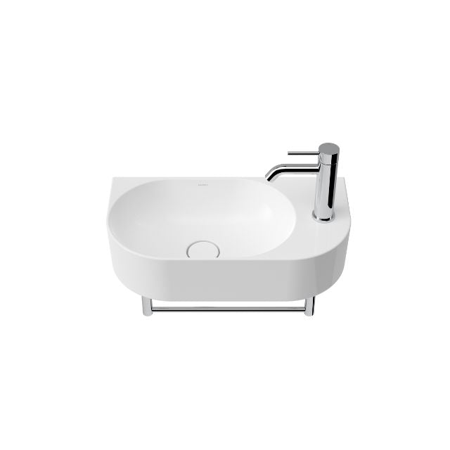 Front Caroma Liano II Hand Wall Basin Integrated Towel Rail With Basin - Chrome 96457C - The Blue Space