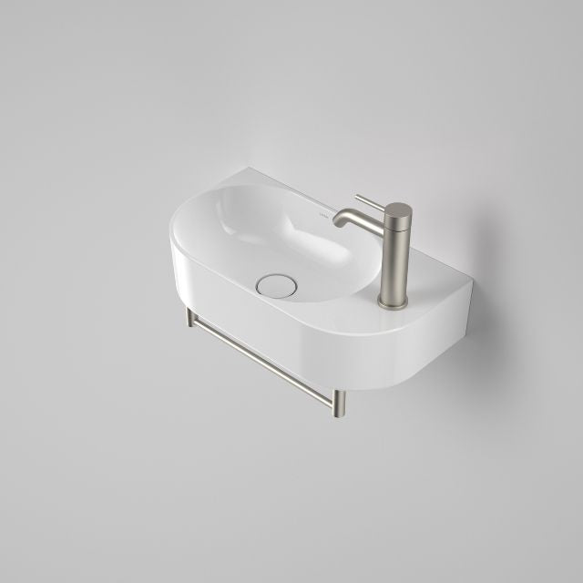 Caroma Liano II Hand Wall Basin Integrated Towel Rail With Basin - Brushed Nickel 96457BN - The Blue Space