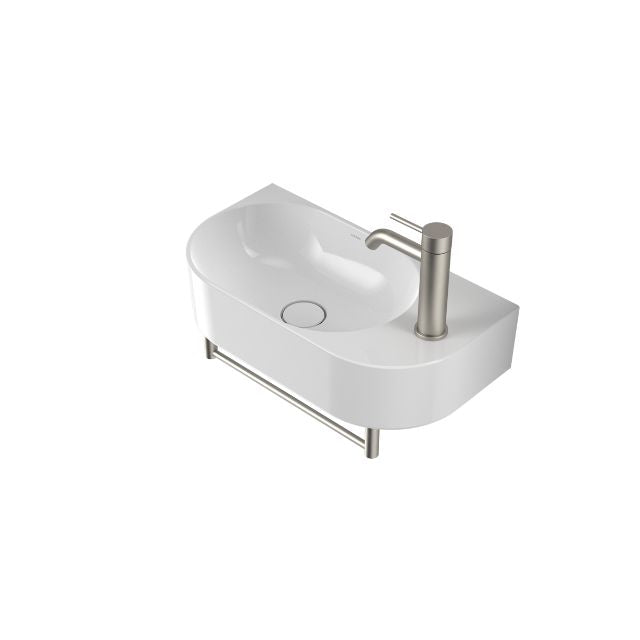 Angle Caroma Liano II Hand Wall Basin Integrated Towel Rail With Basin - Brushed Nickel 96457BN - The Blue Space