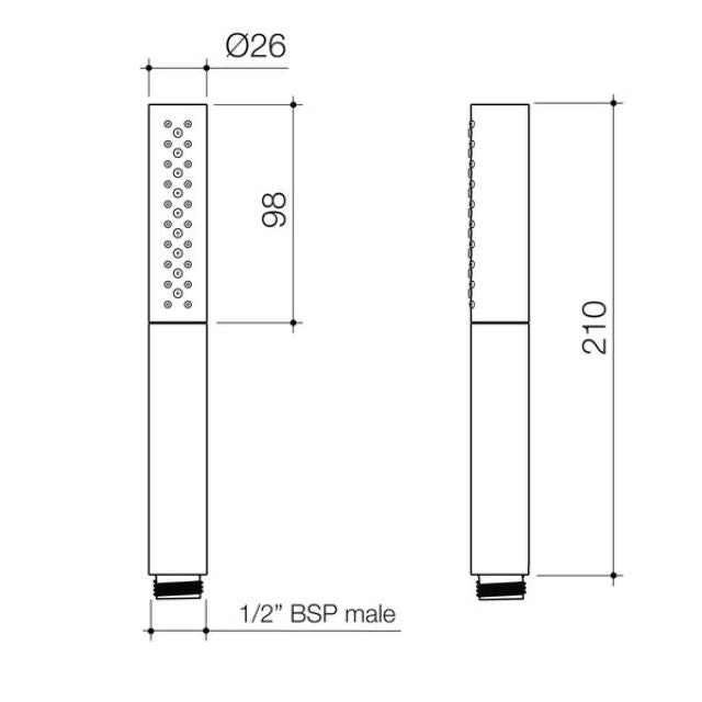 Technical Drawing Caroma Liano II Handset - Chrome 96475C3A - The Blue Space