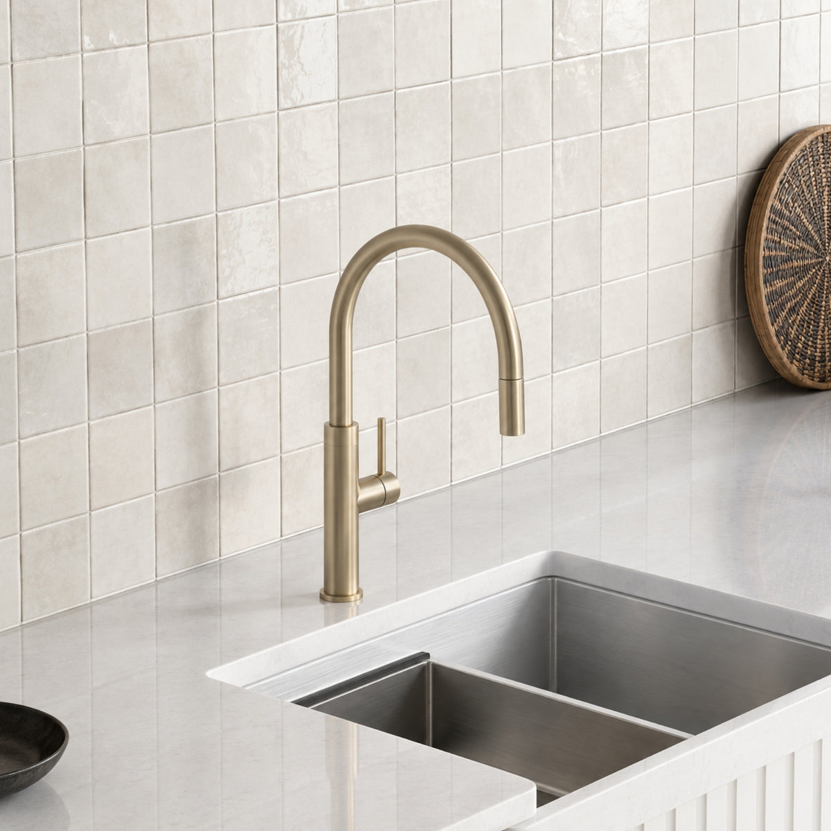 Caroma Liano II Lead Free Pull Out Sink Mixer - Brushed Brass 96380BB56AF - The Blue Space