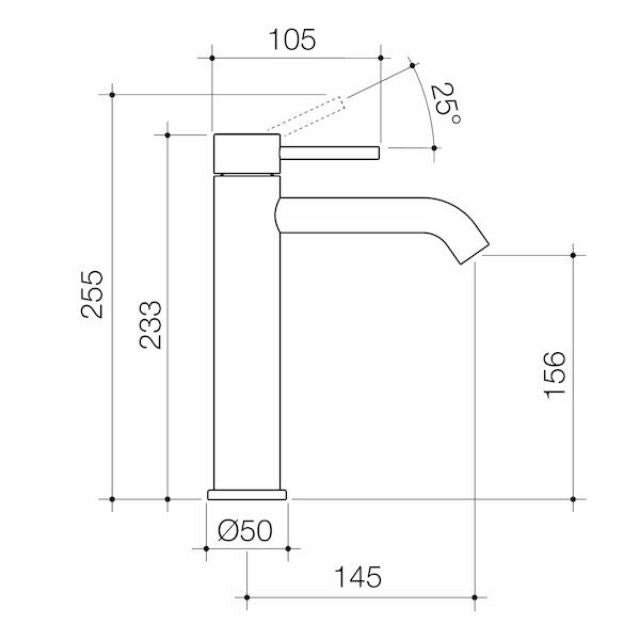Technical Drawing Caroma Liano II Mid Tower Basin Mixer - Brushed Bronze 96342BBZ6AF - The Blue Space