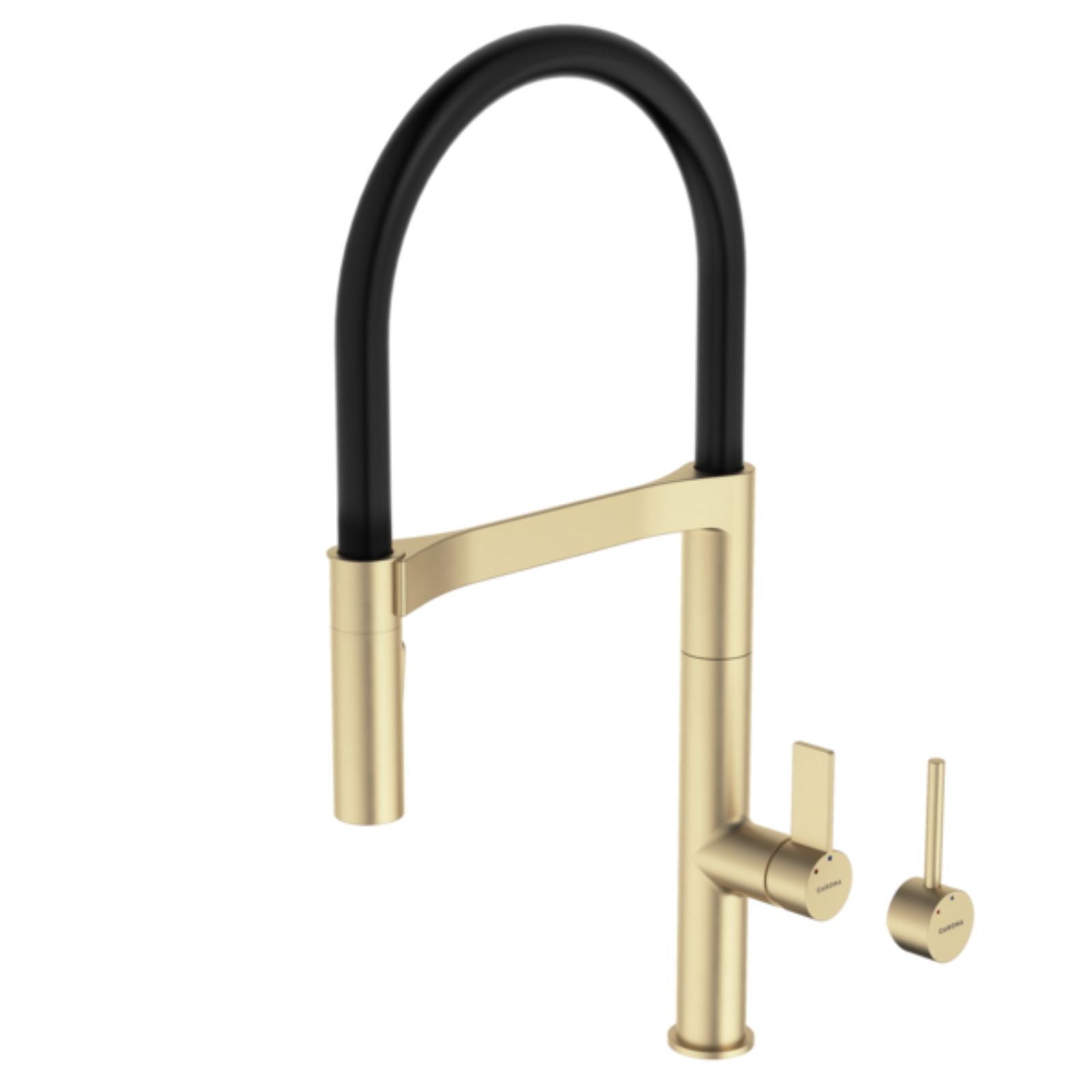 Angle Paddle Handle Caroma Liano II Pull Down Sink Mixer with Dual Spray - Brushed Brass 96381BB56AF - The Blue Space
