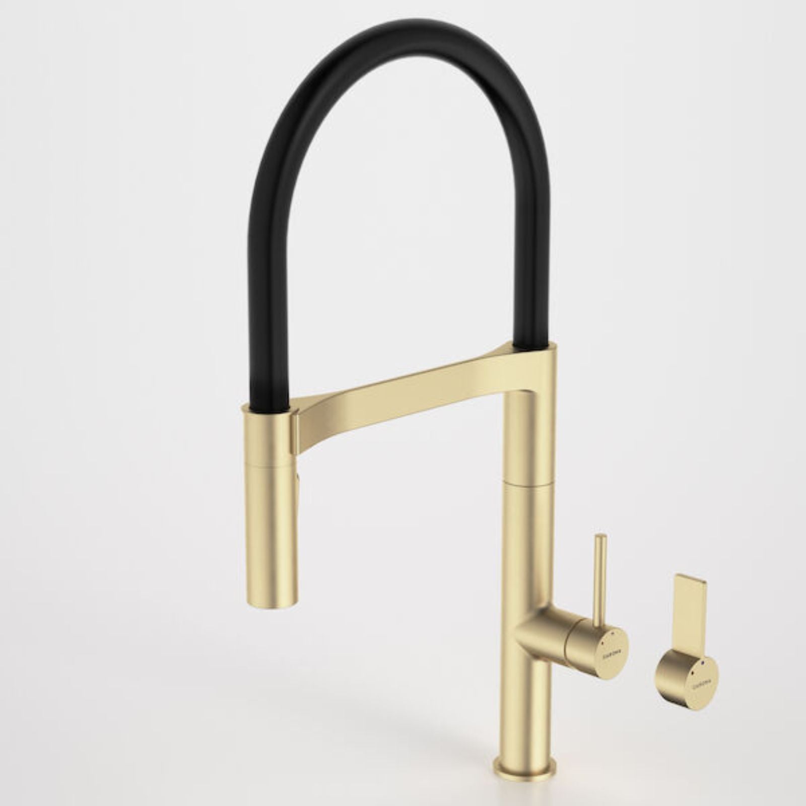 Pin Handle Caroma Liano II Pull Down Sink Mixer with Dual Spray - Brushed Brass 96381BB56AF - The Blue Space