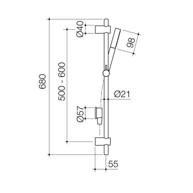 Technical Drawing Caroma Liano II Rail Shower - Brushed Brass 96473BB3A - The Blue Space