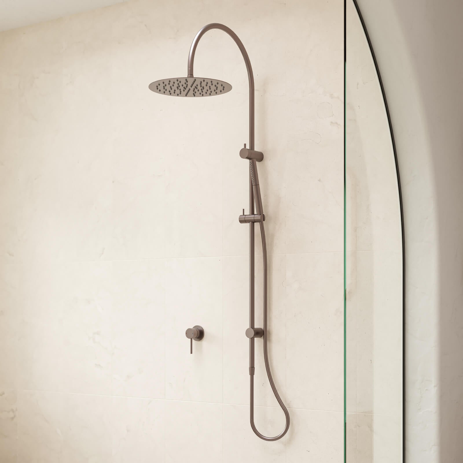 Caroma Liano II Rail Shower with Overhead Brushed Bronze | The Blue Space