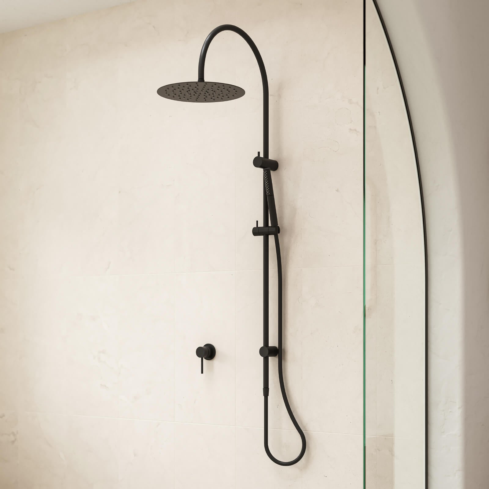 Caroma Liano II Rail Shower with Overhead Matte Black | The Blue Space