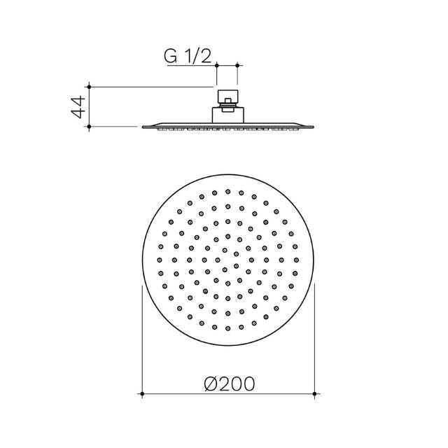 Technical Drawing Caroma Liano II Rain Shower Round (200mm) - Brushed Bronze 99663BBZ4E - The Blue Space
