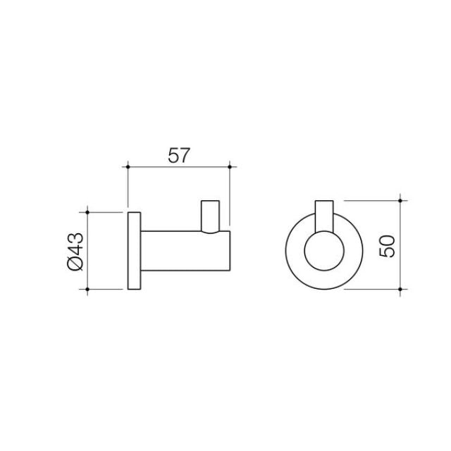 Technical Drawing Caroma Liano II Robe Hook - Brushed Brass 96440BB - The Blue Space