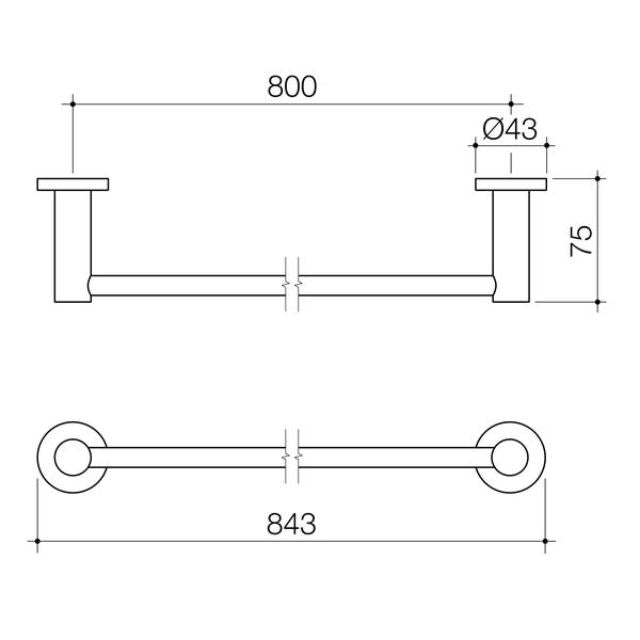 Technical Drawing Caroma Liano II Single Towel Rail 840mm - Matte Black 96446B - The Blue Space