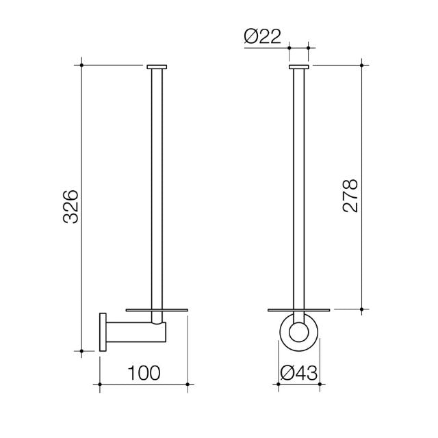 Technical Drawing Caroma Liano II Spare Toilet Roll Holder - Brushed Bronze 96452BBZ - The Blue Space