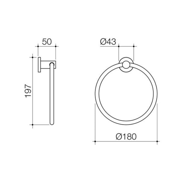 Technical Drawing Caroma Liano II Towel Ring - Matte Black 96443B - The Blue Space