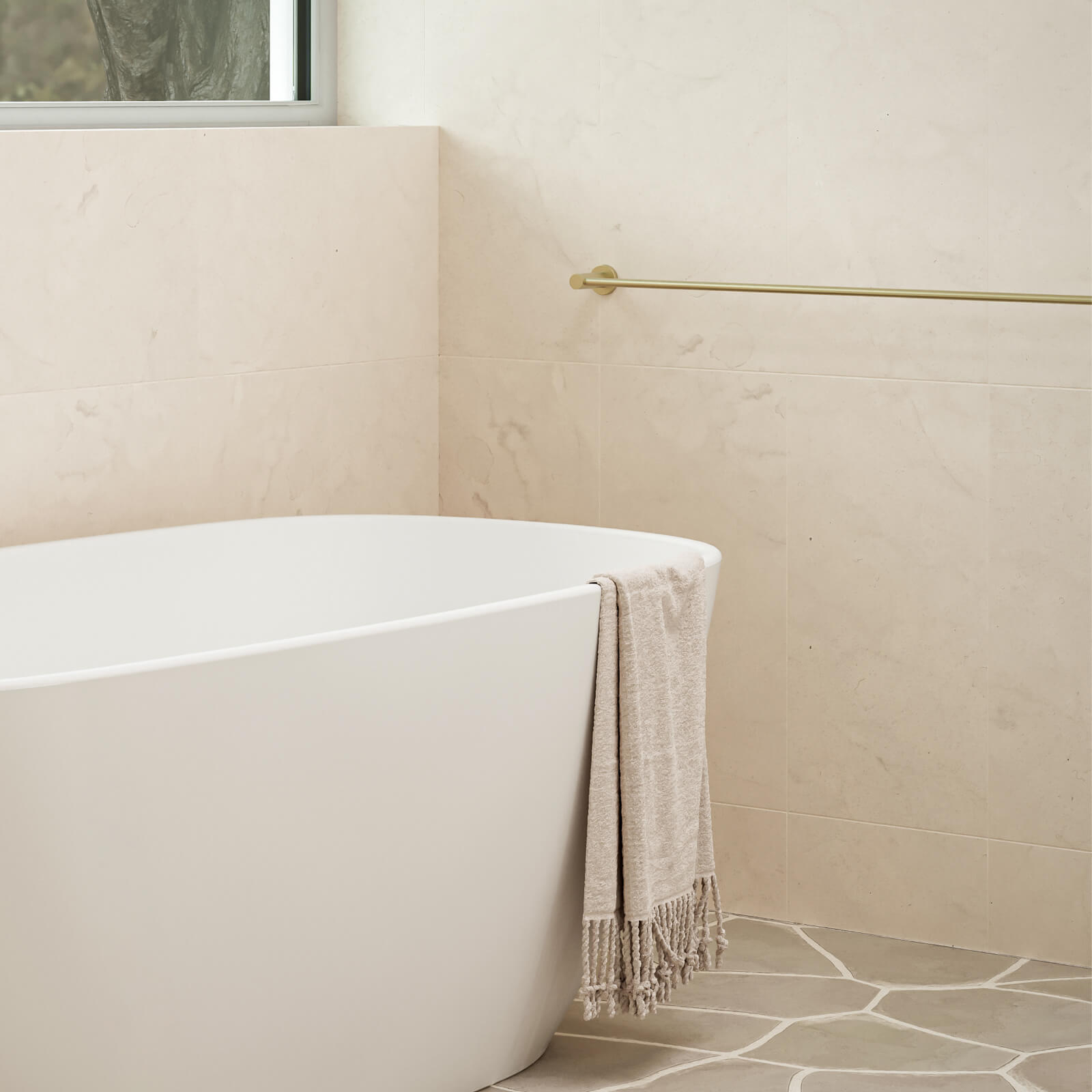 Caroma Liano ll 840 Single Towel Rail Brushed Brass Lifestyle image | The Blue Space