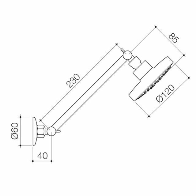 Technical Drawing Caroma Luna Adjustable Shower And Arm Black 90304BL3A - The Blue Space