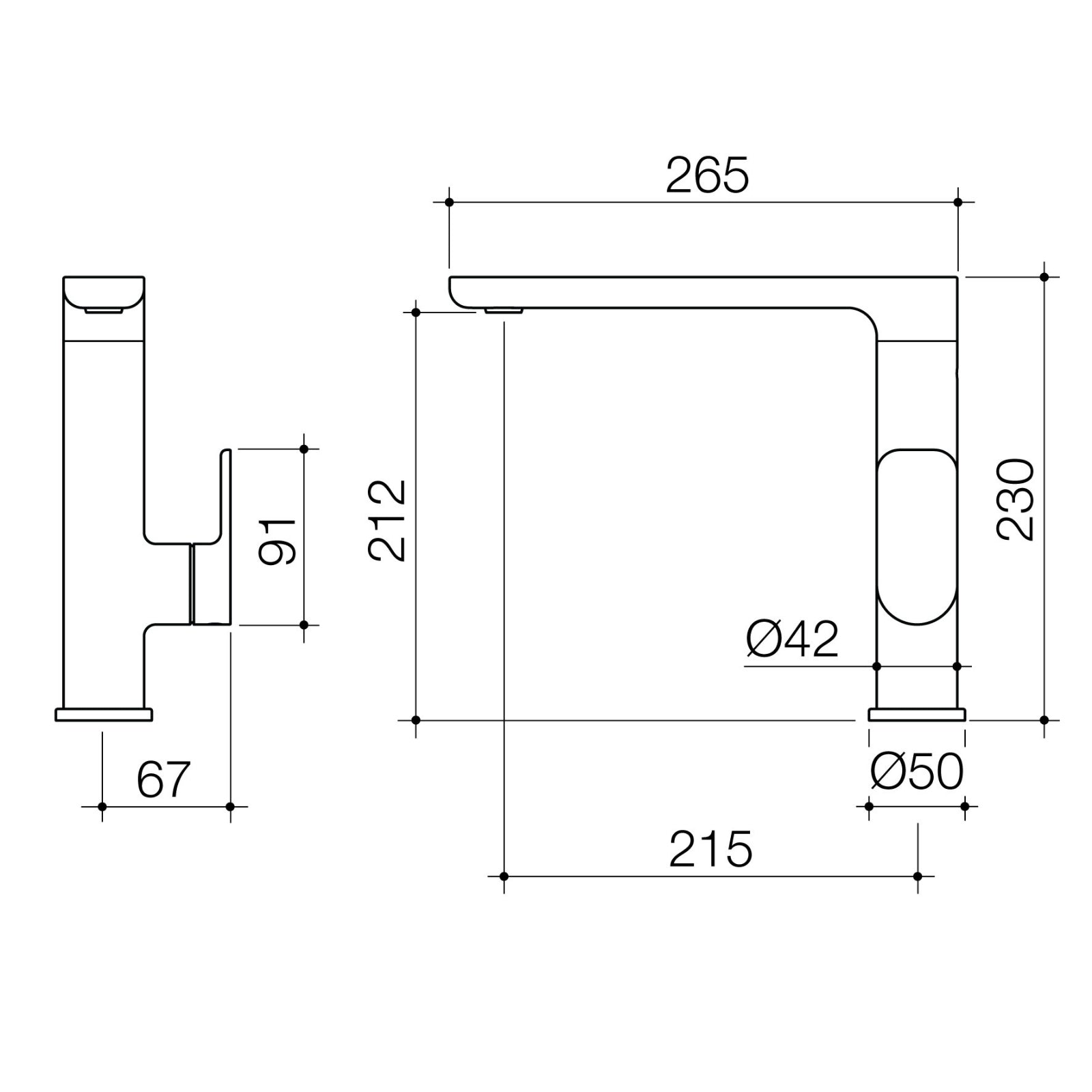 Technical Drawing Caroma Luna II Sink Mixer - Brushed Brass 68208BB56AF - The Blue Space