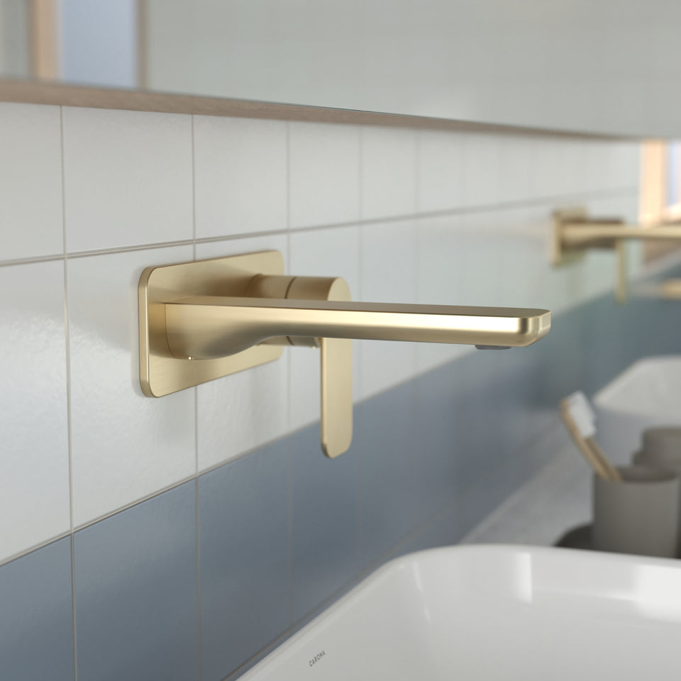 Caroma Luna II Wall Basin/Bath Mixer 180mm - Brushed Brass