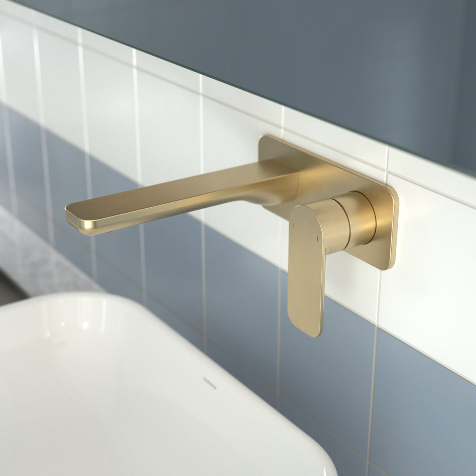 Caroma Luna II Wall Basin/Bath Mixer 180mm - Brushed Brass