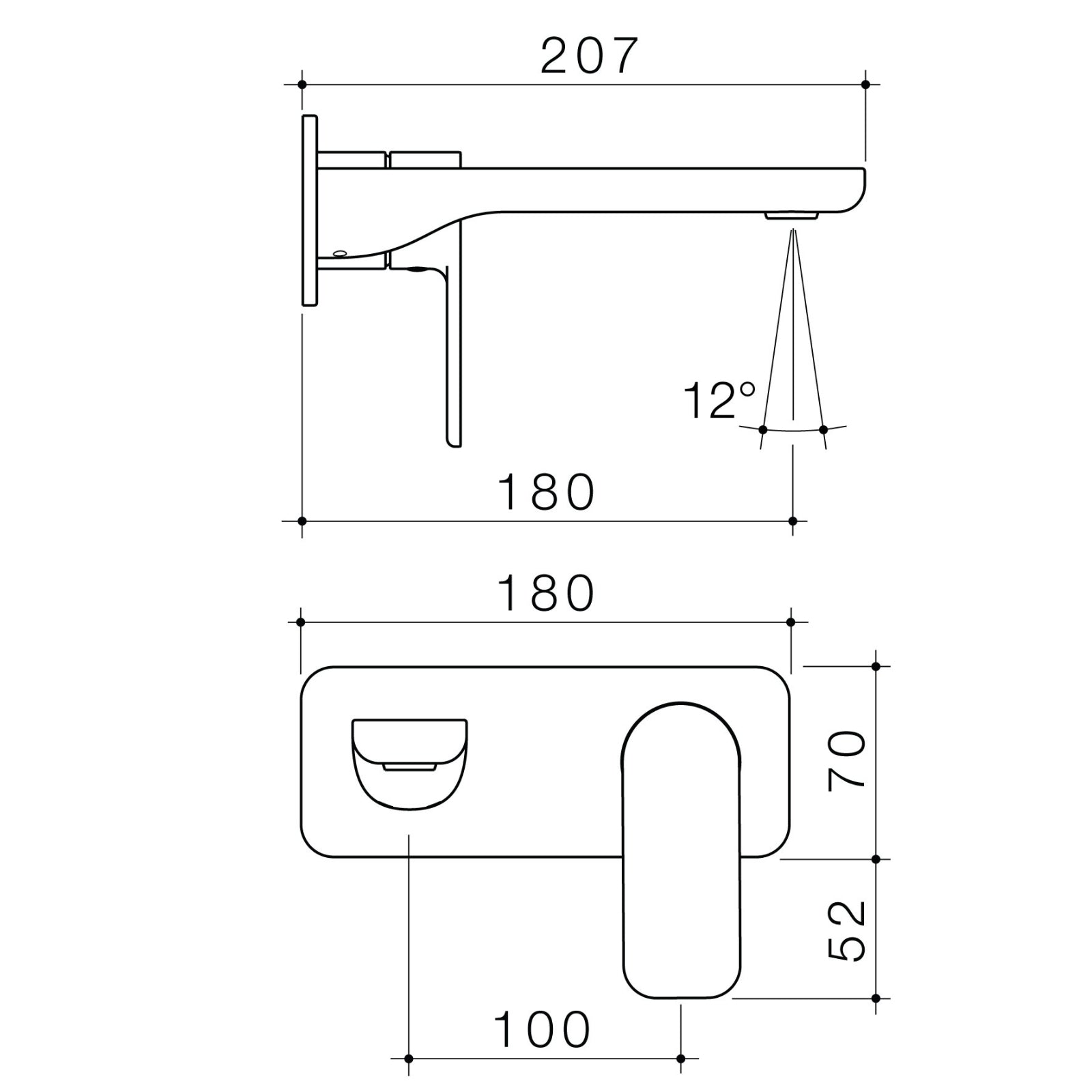 Technical Drawing Caroma Luna II Wall Basin/Bath Mixer Trim Kit 180mm - Satin Black 68211BL6AF - The Blue Space