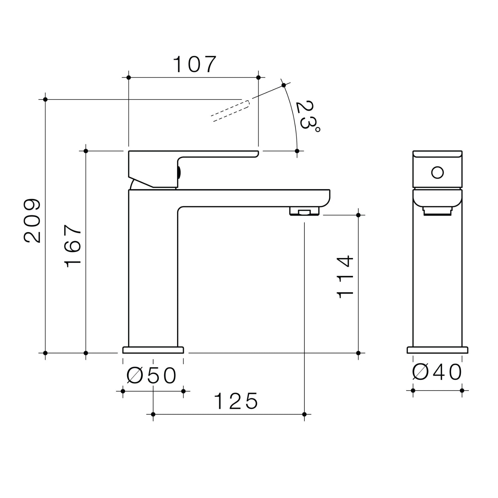 Technical Drawing Caroma Luna Lead Free Basin Mixer Chrome 68181C6AF - The Blue Space