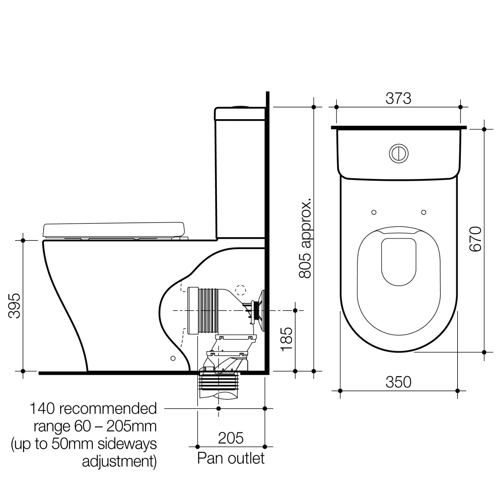 Technical Drawing Caroma Luna Slim Cleanflush Toilet Suite - Upgraded Seat Design 844810WSL - The Blue Space