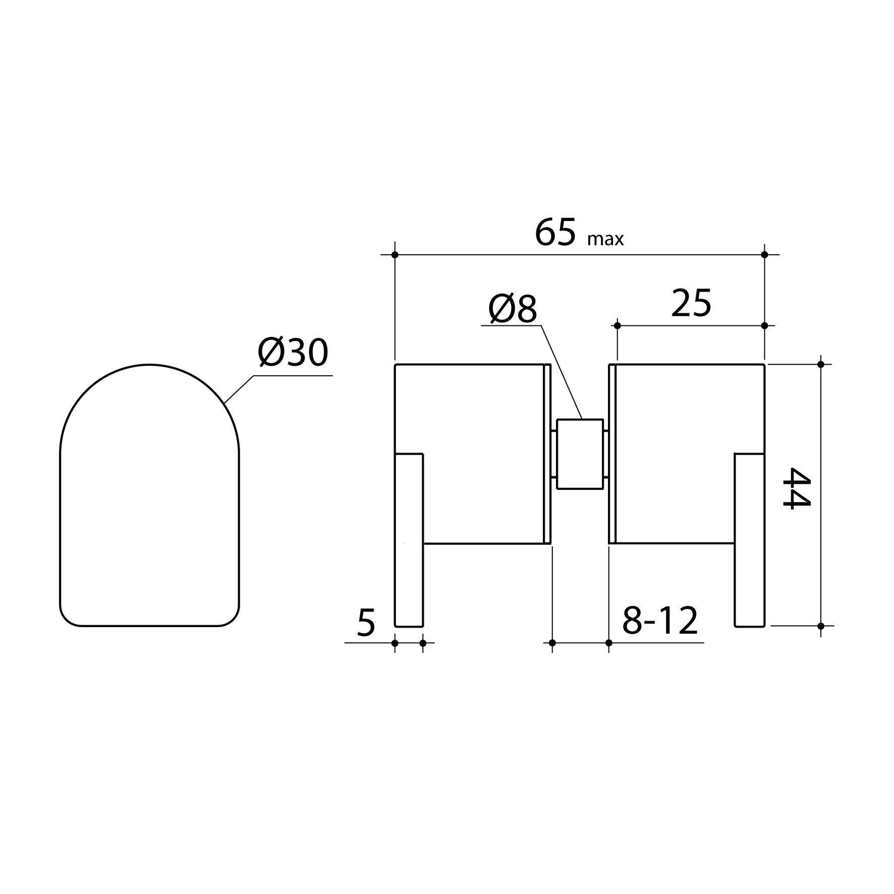 Technical Drawing Caroma Shower Door Lever Handle Gunmetal 99454GM - The Blue Space