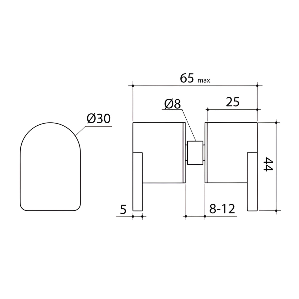 Technical Drawing Caroma Shower Door Lever Handle Matte Black 99454B - The Blue Space