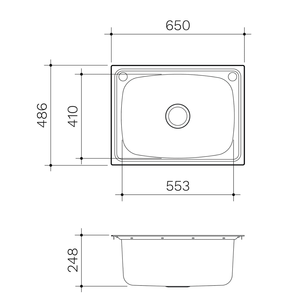 Technical Drawing Caroma Single 45L Laundry Tub 8520 - The Blue Space