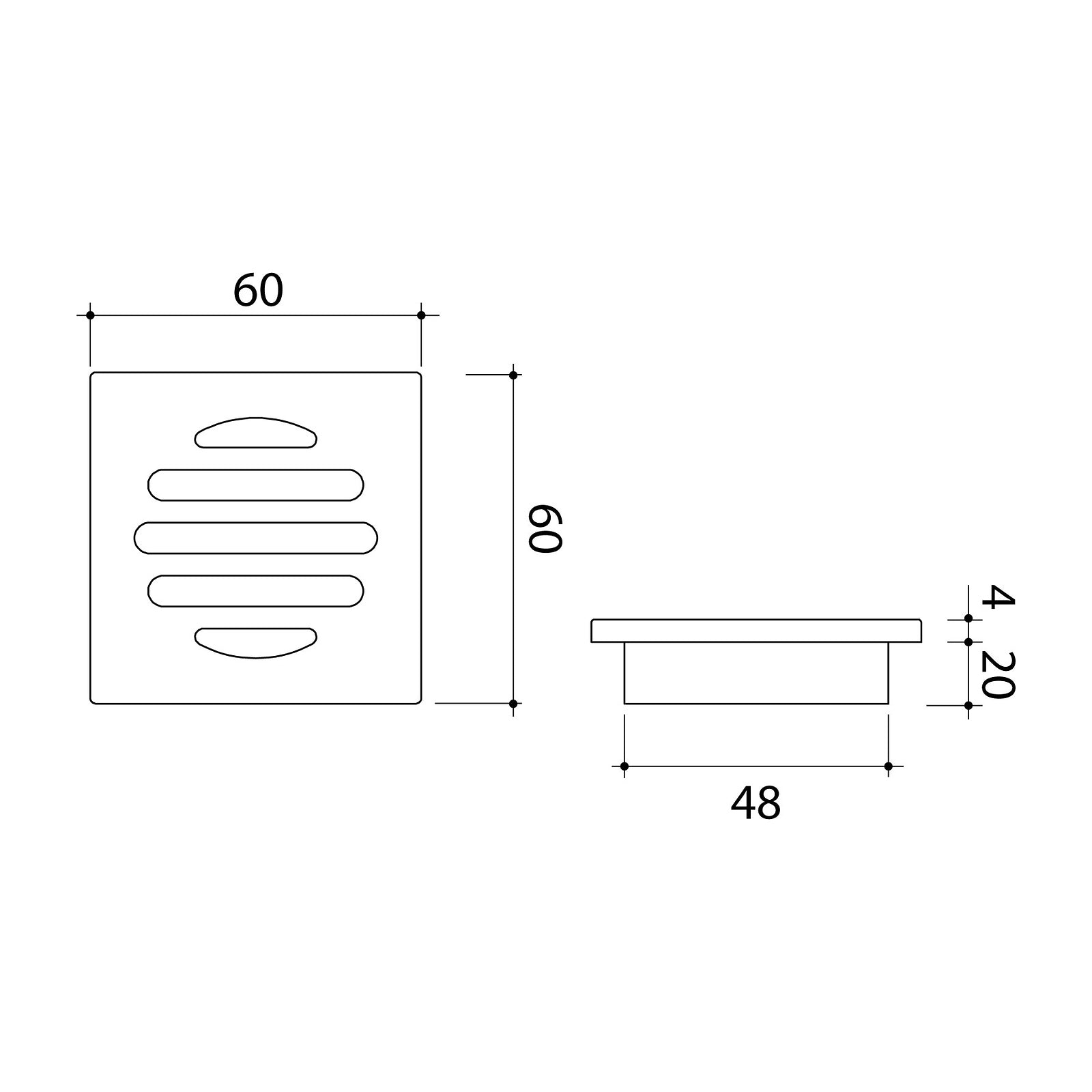 Technical Drawing Caroma Square Floor Waste 50mm Outlet - Matte Black 12975088B - The Blue Space