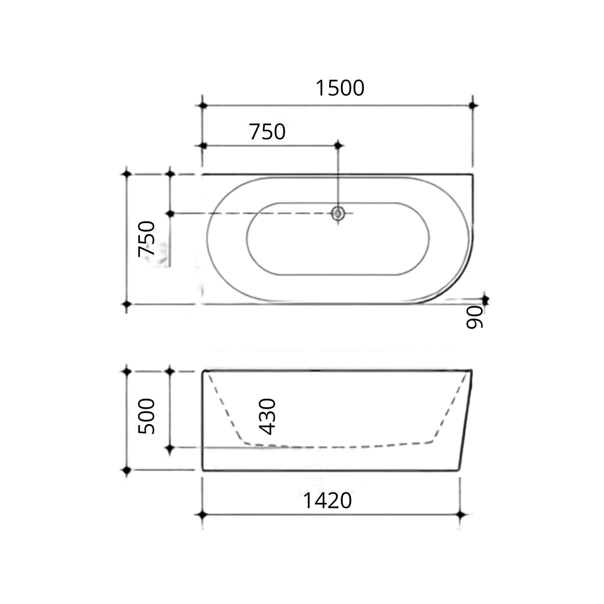 Caroma Urbane II 1500 Corner Back To Wall Bath UII5LHCW - The Blue Space