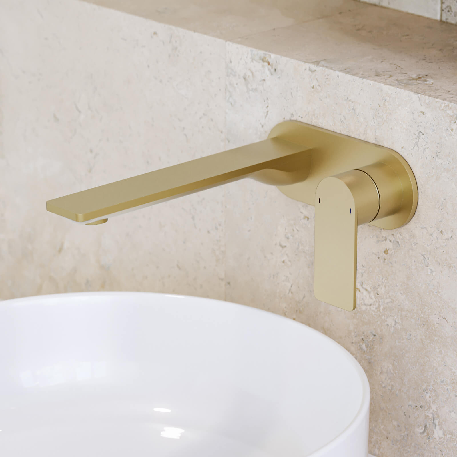 Caroma Urbane II 220mm Wall Basin/Bath Mixer Round Brushed Brass - The Blue Space