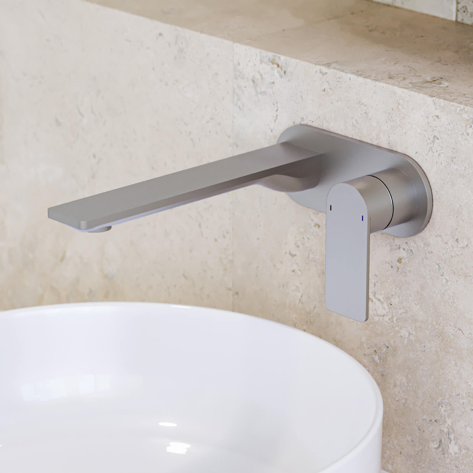 Caroma Urbane II 220mm Wall Basin/Bath Mixer Round Brushed Nickel - The Blue Space