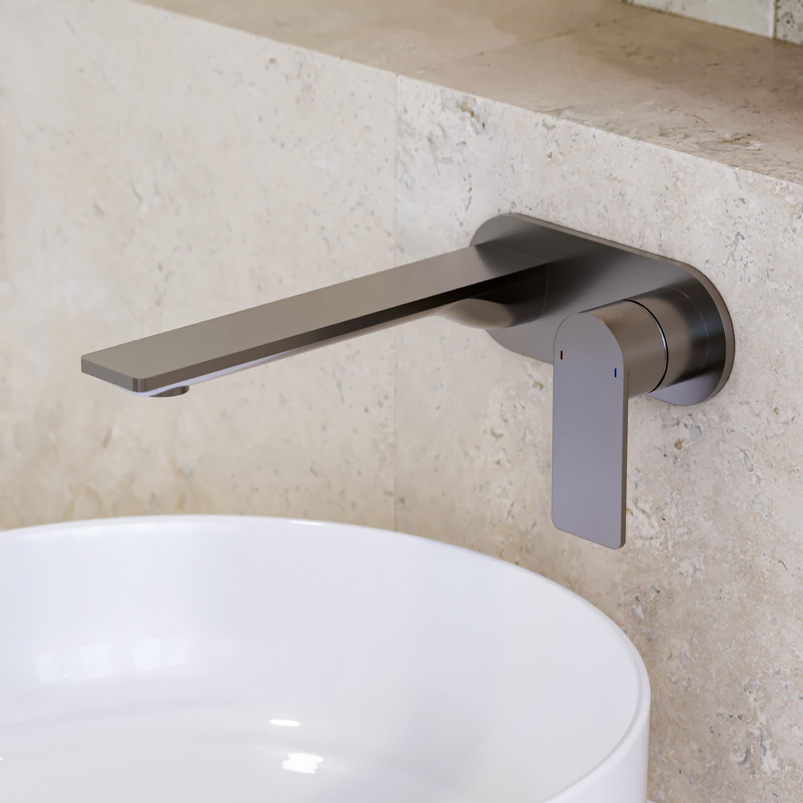 Caroma Urbane II 220mm Wall Basin/Bath Mixer Round Gunmetal - The Blue Space