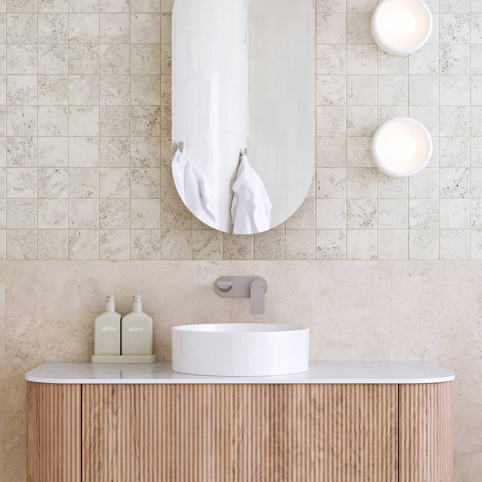 Caroma Urbane II 220mm Lead Free Wall Basin/Bath Mixer Round Brushed Nickel
