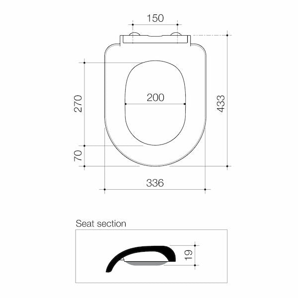 Technical Drawing 3 Caroma Urbane II Cleanflush Compact Wall Faced Toilet Pan + Seat 848105W/S - The Blue Space