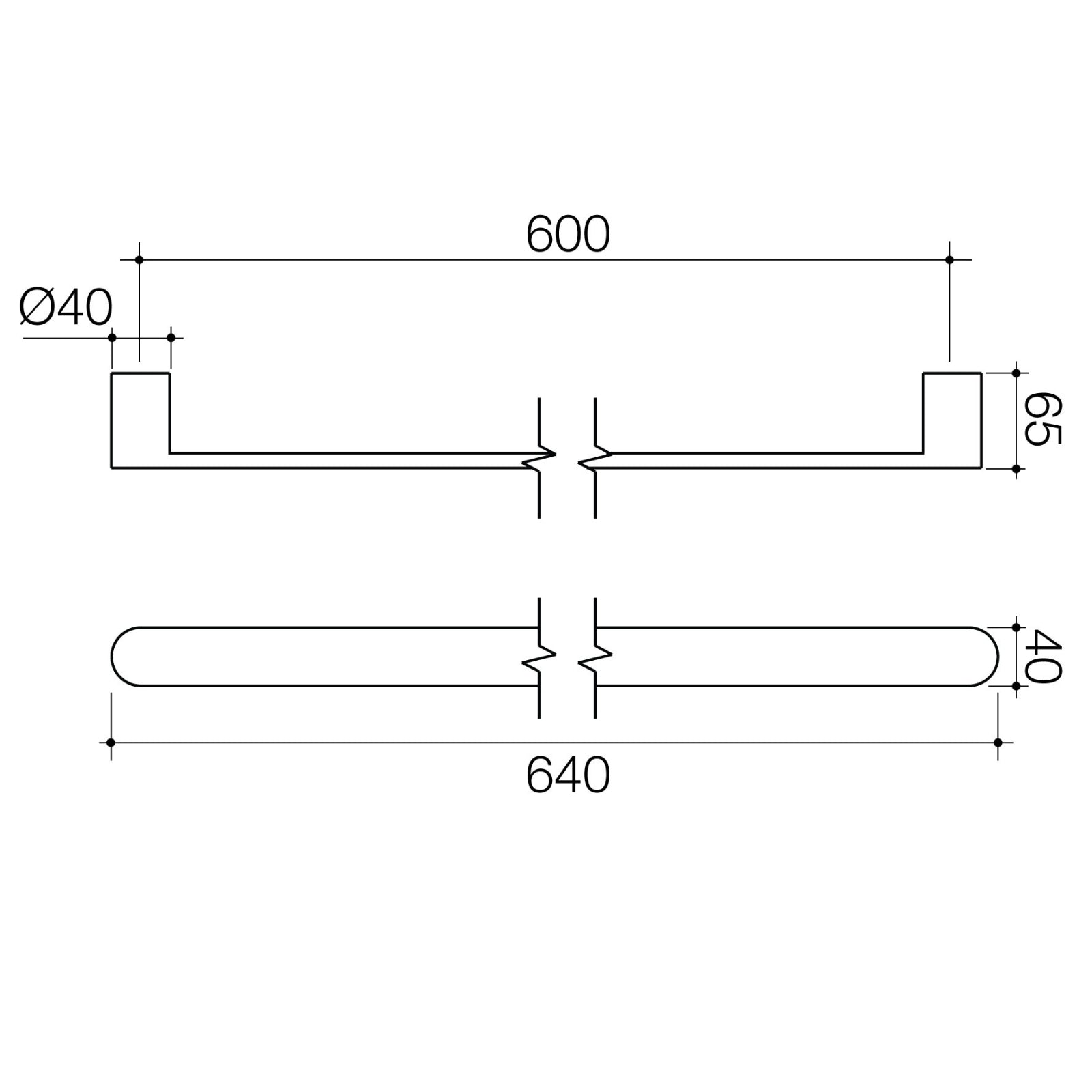 Technical Drawing Caroma Urbane II Heated Towel Rail - Horizontal - Matte Black 11202084B - The Blue Space