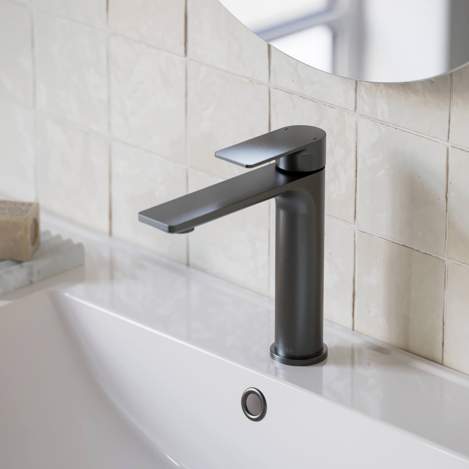 Caroma Urbane II Lead Free Mid Tower Basin Mixer Gunmetal | The Blue Space