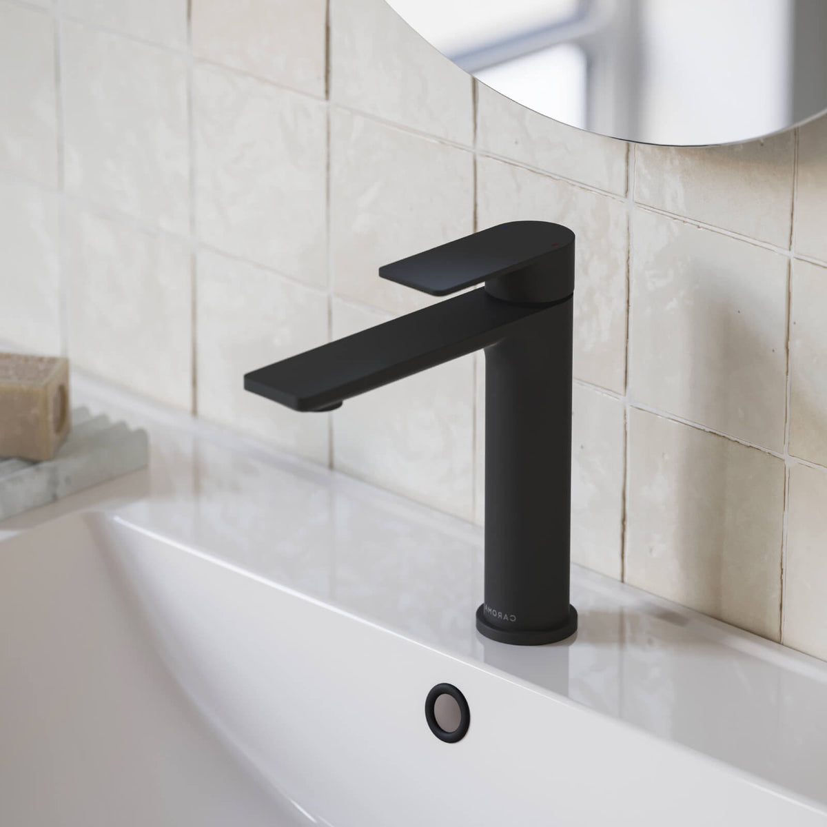 Caroma Urbane II Lead Free Mid Tower Basin Mixer matte black | The Blue Space