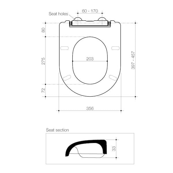 Technical Drawing 2 Caroma Urbane II Luxe Cleanflush Wall Faced Toilet Pan + Seat 843245W/SU - The Blue Space