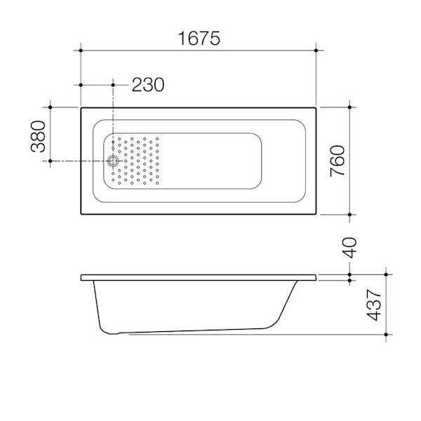 Caroma Vivas Anti-slip Bath 1675mm Technical Drawing - The Blue Space