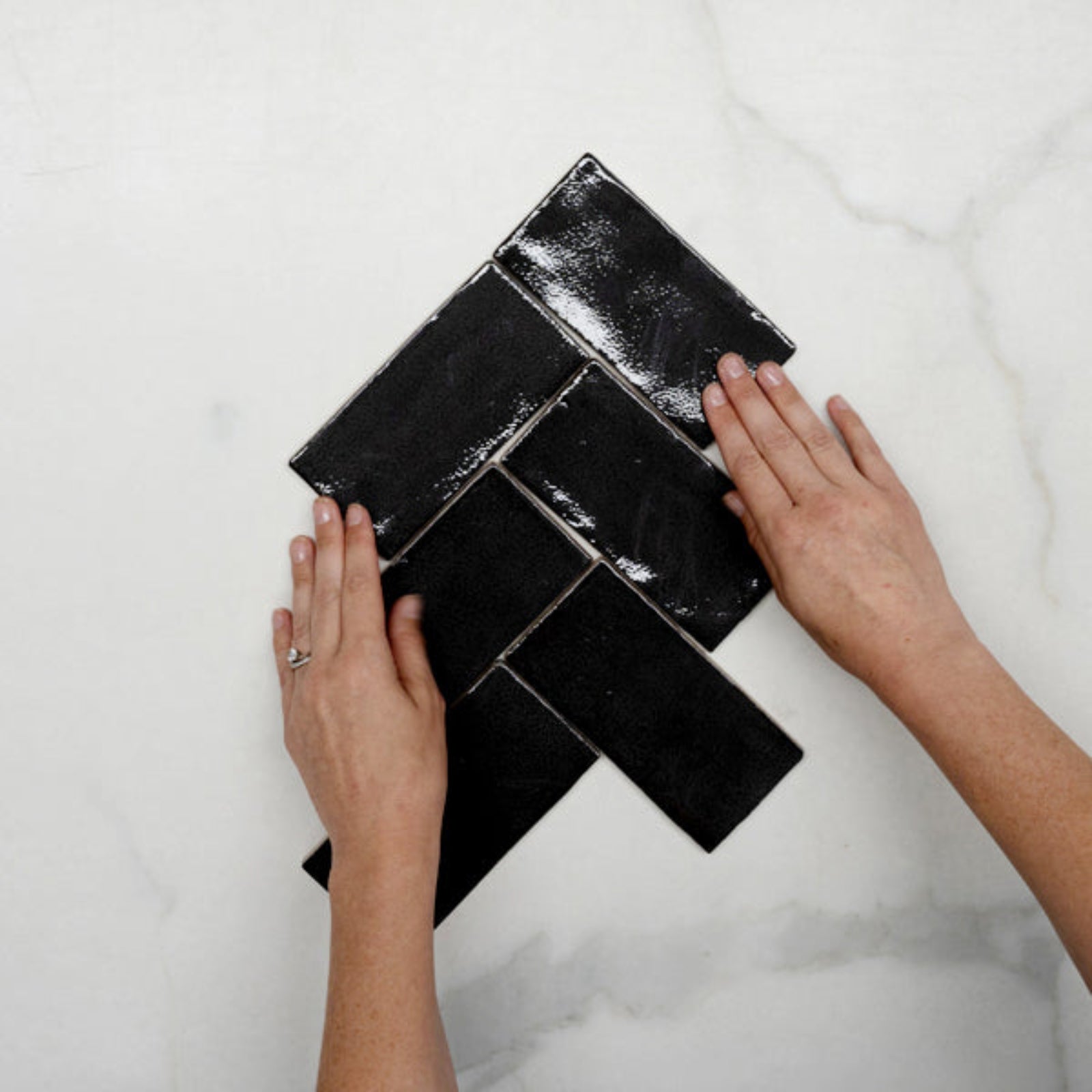 Fishbone With Hand Charcoal Dianna Hand Made Subway Look Spanish Ceramic Tile - The Blue Space