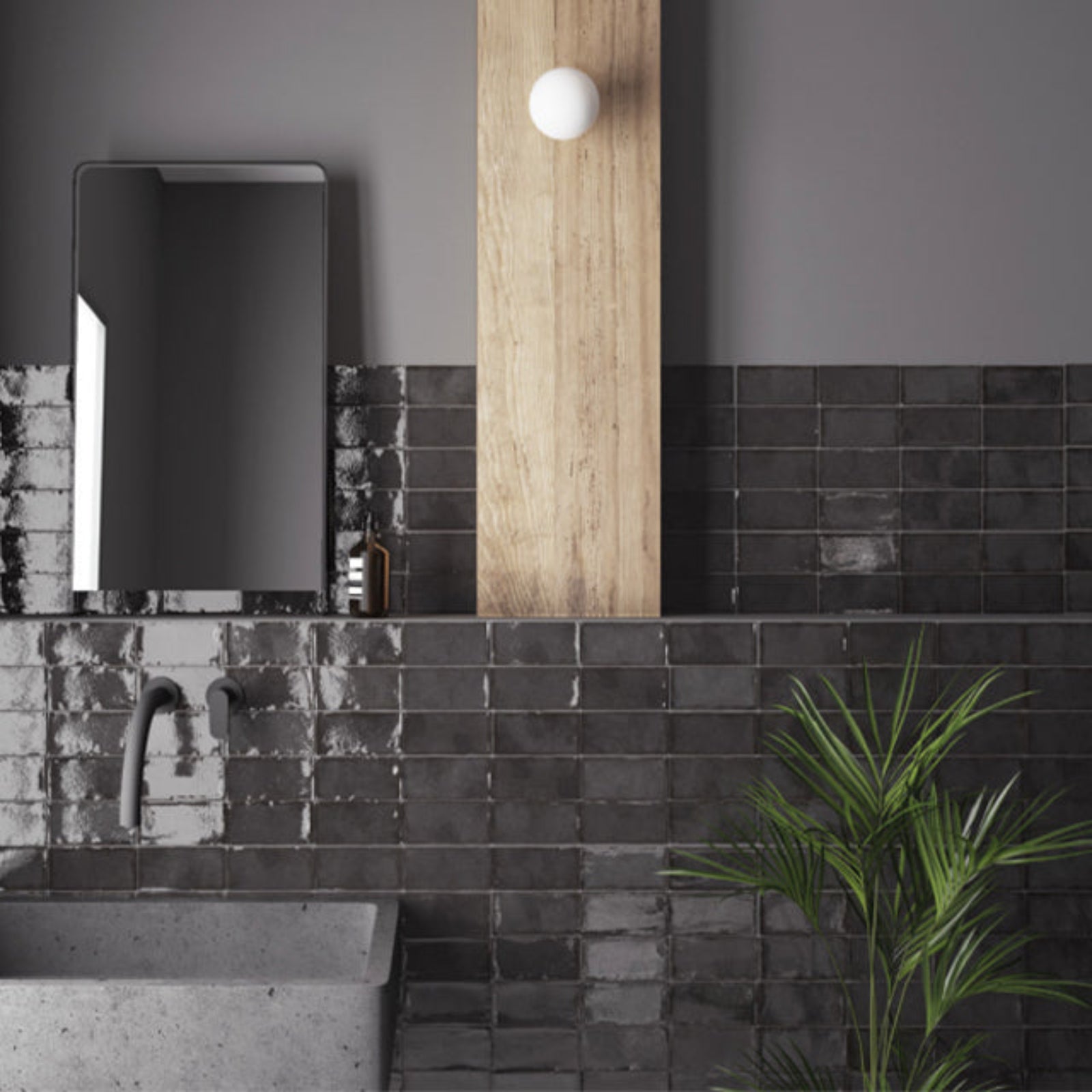 Lifestyle Charcoal Dianna Hand Made Subway Tile 75 x 150 x 9mm Spanish Ceramic | The Blue Space